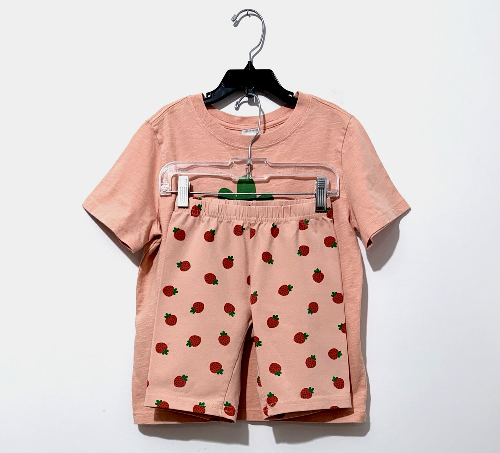 Hanna Andersson Girls T Shirt & Shorts Set 120 US 6-7 Cotton Peach Short Sleeve